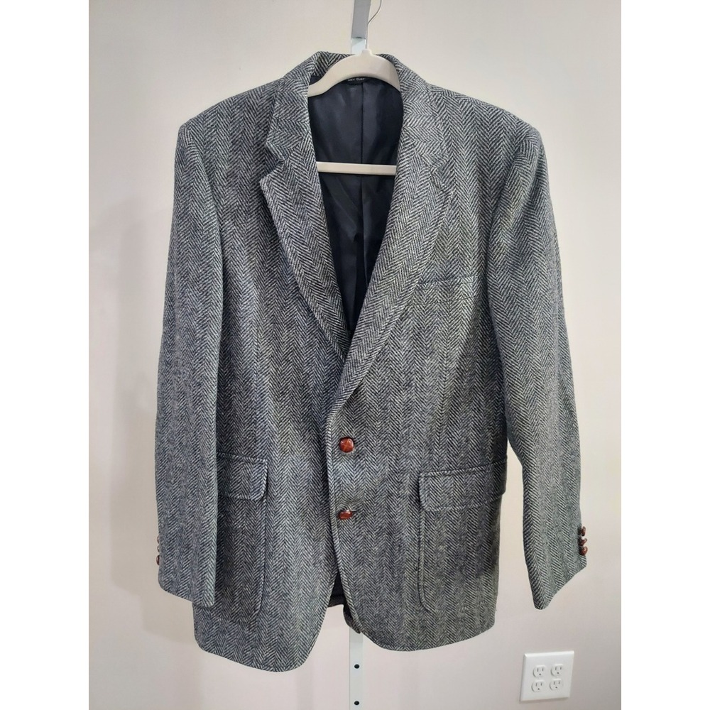 Woodmere Mens 42L Wool Herringbone Blazer Grey Sport Coat Vintage 2 Button